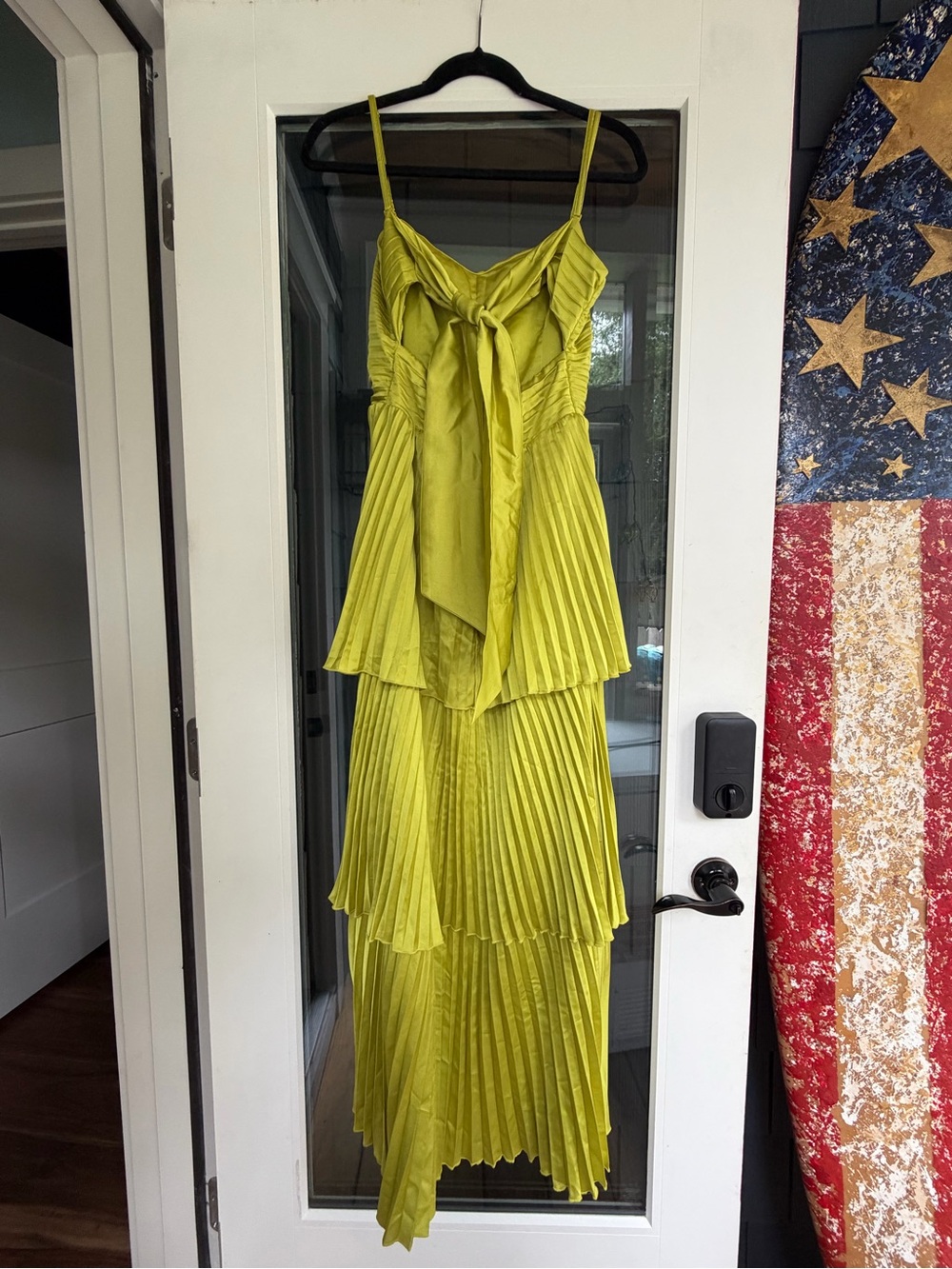 Green Pleated Tiered Dress with Back Tie